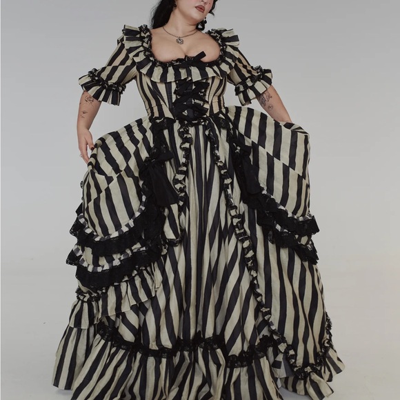 SAPRAFADA - Selkie Black and Cream Striped Maxi Dress SAPRAFADA - Selkie Black and Cream Striped Maxi Dress